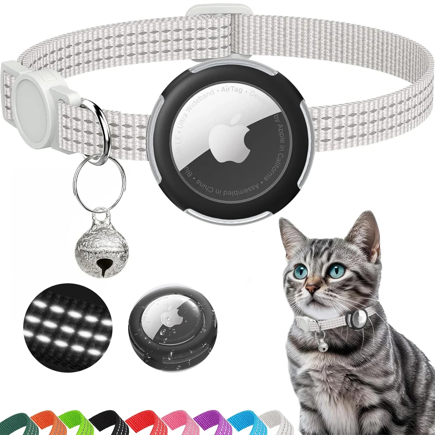 Reflective Cat Collar with Air Tag Holder