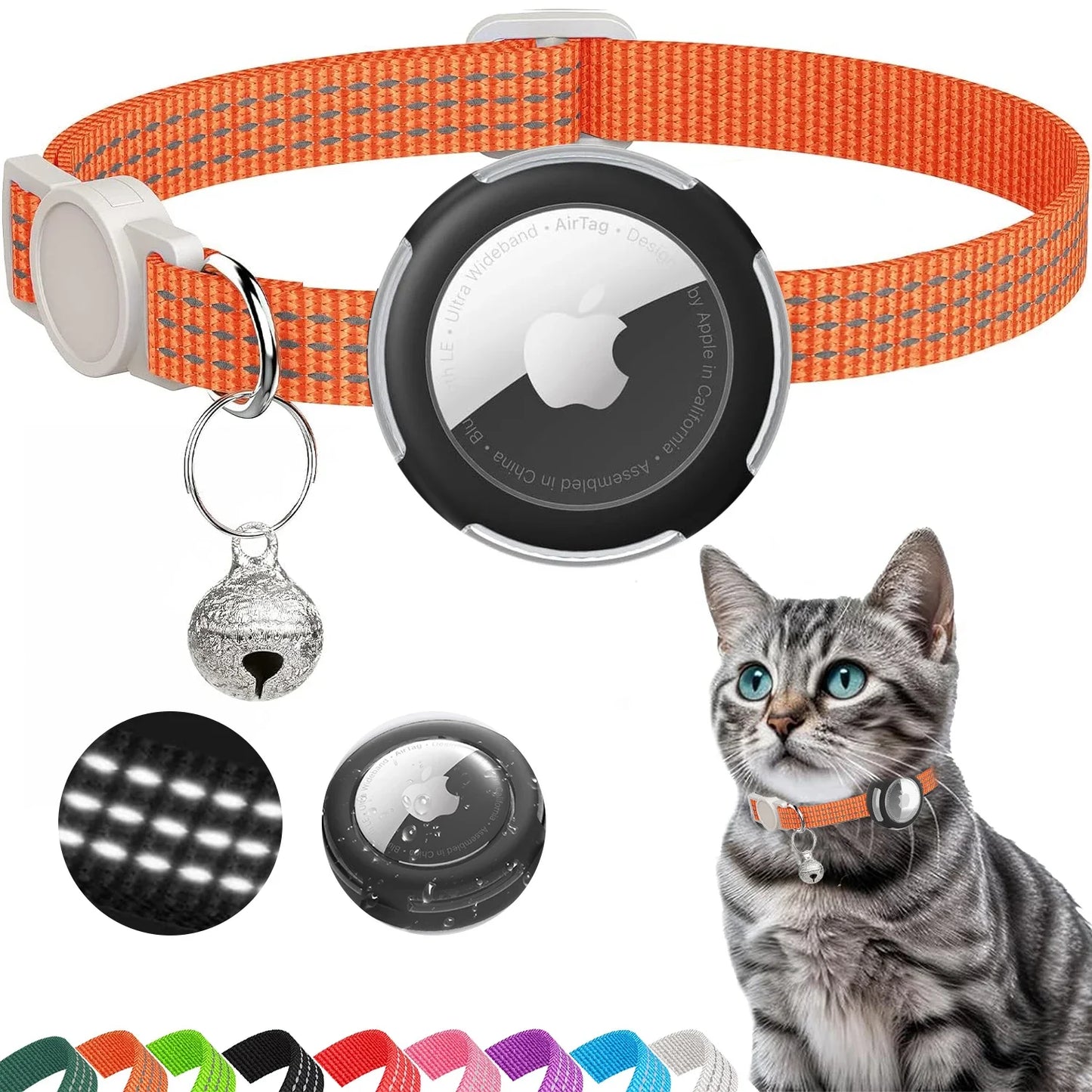 Reflective Cat Collar with Air Tag Holder