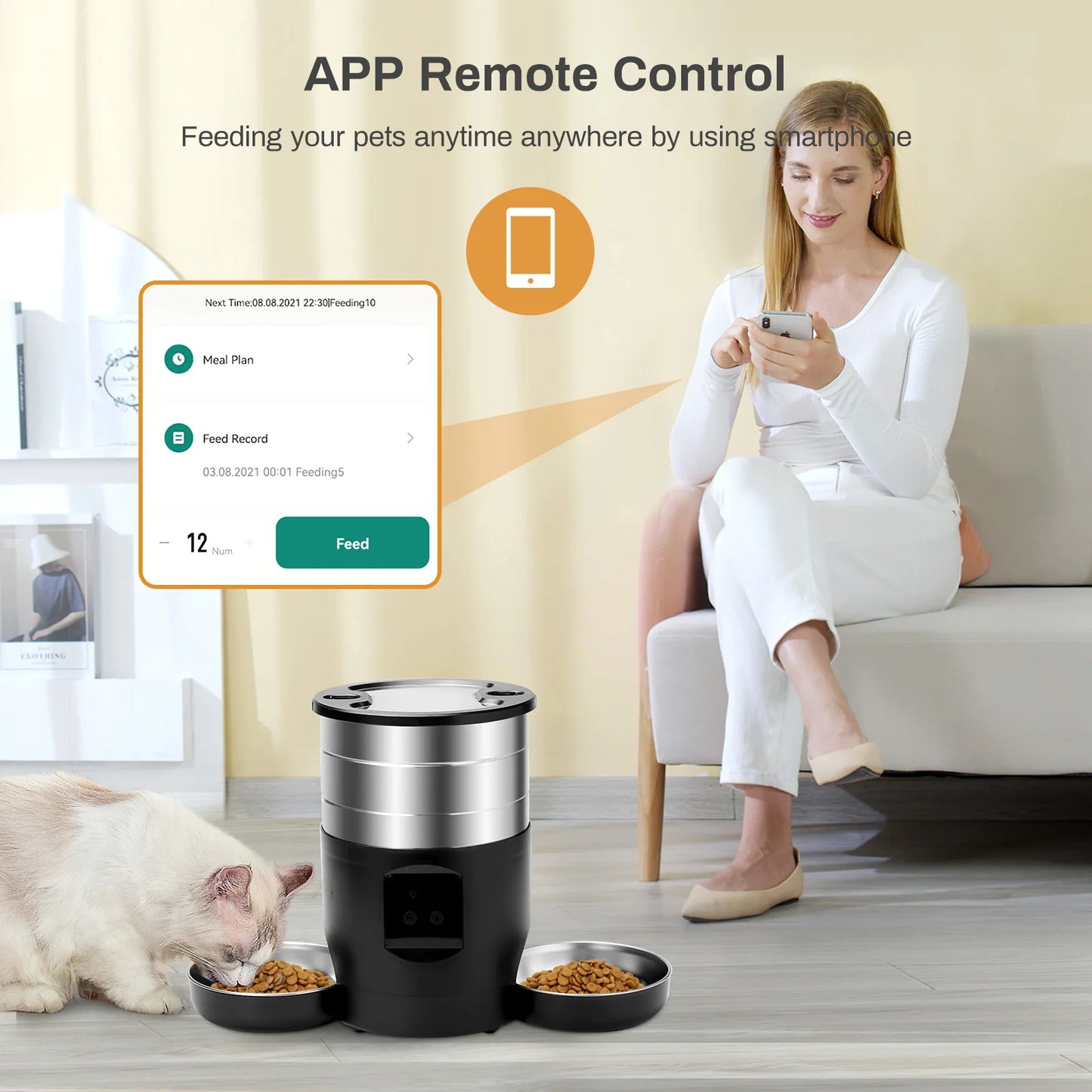 Smart Dispenser For Cats Dog Dry Food Bowl