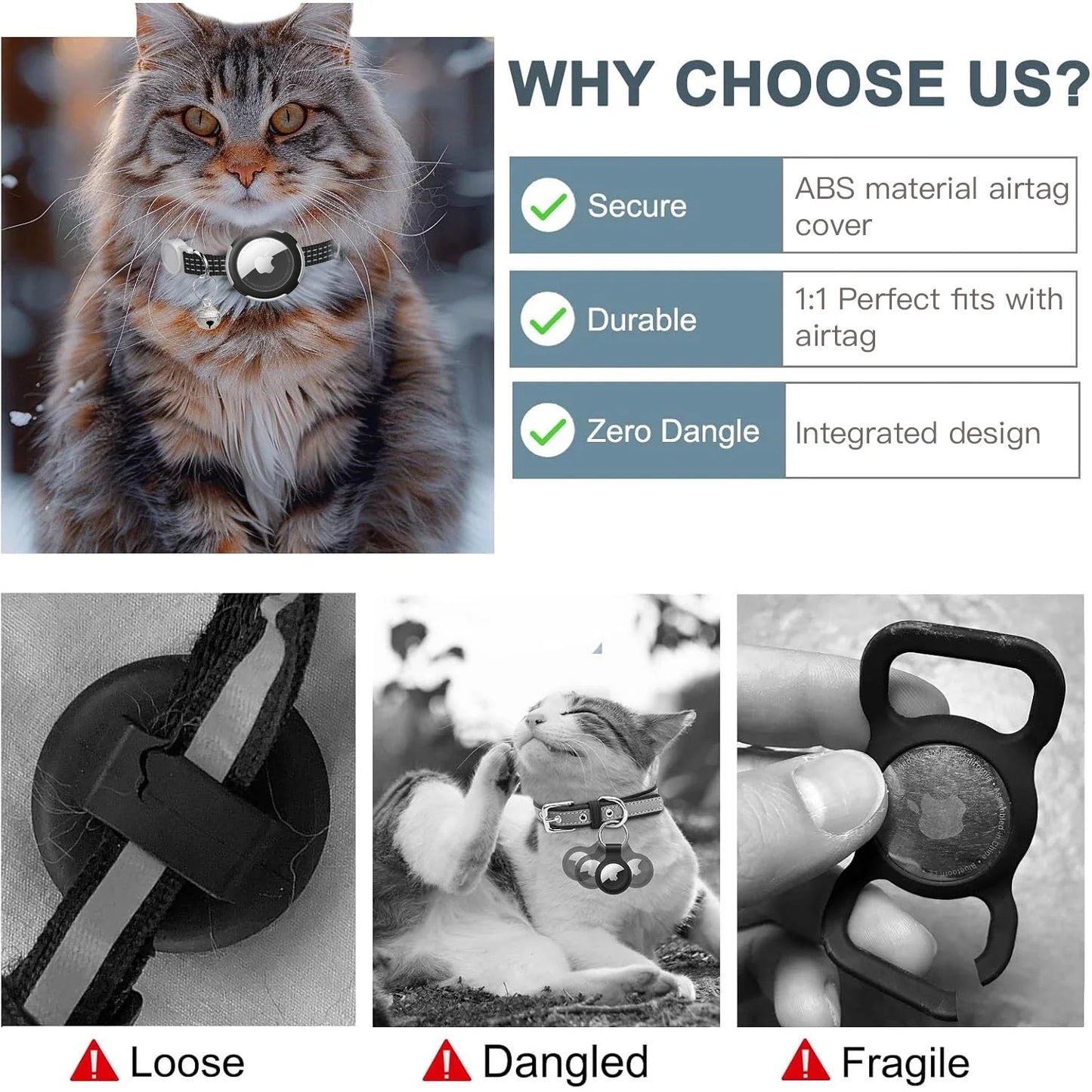 Reflective Cat Collar with Air Tag Holder