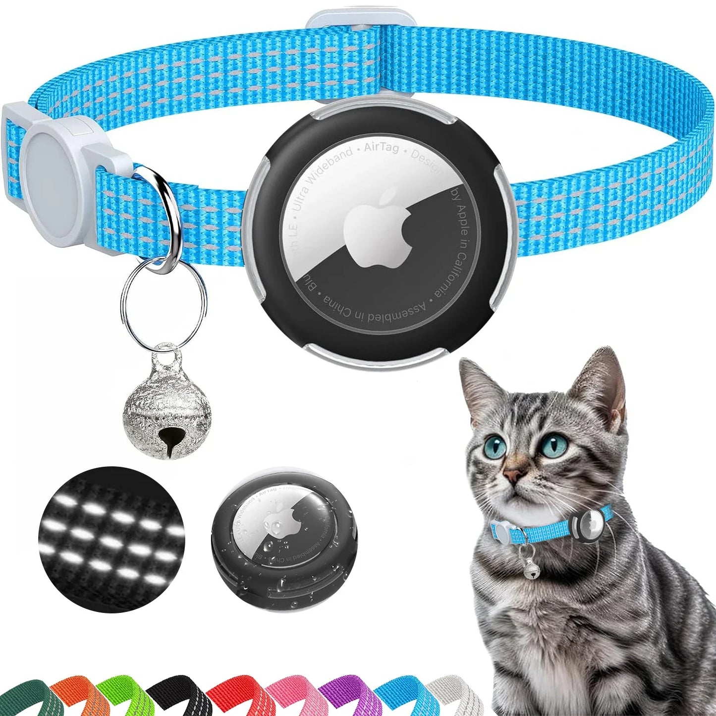Reflective Cat Collar with Air Tag Holder