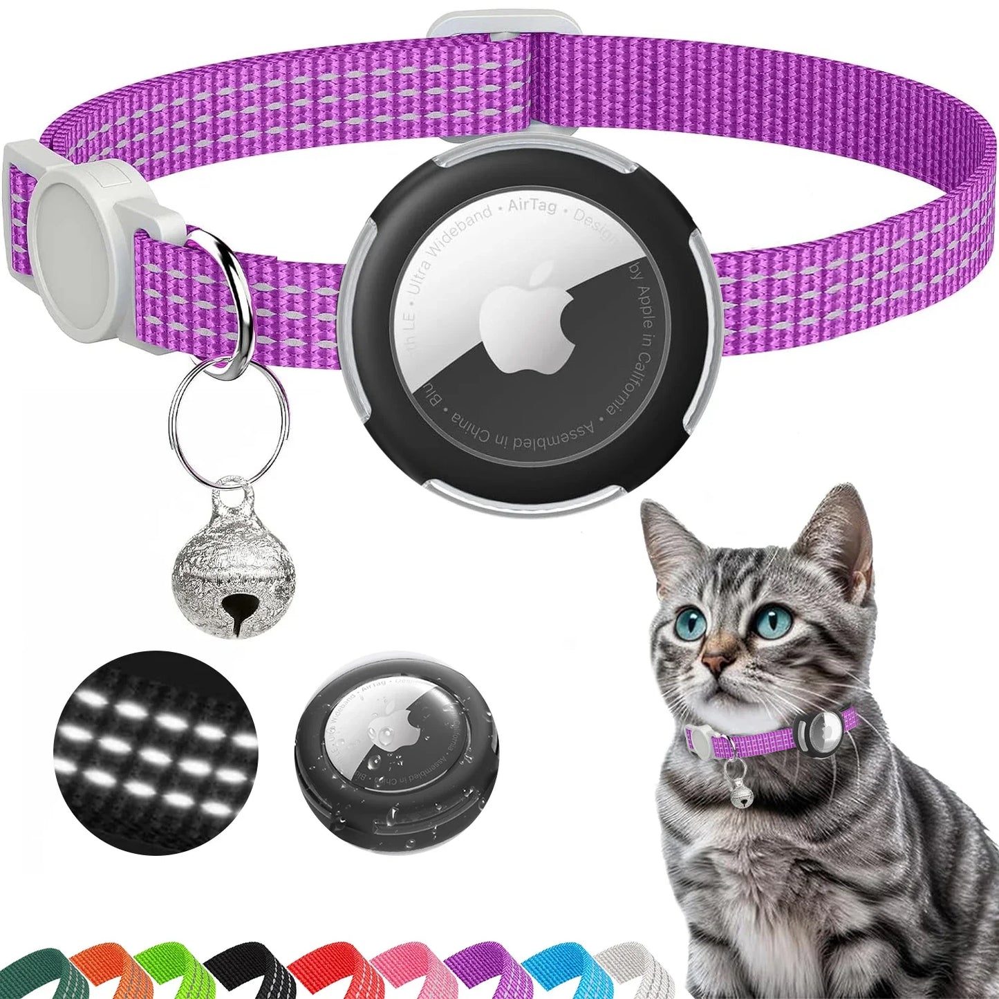 Reflective Cat Collar with Air Tag Holder