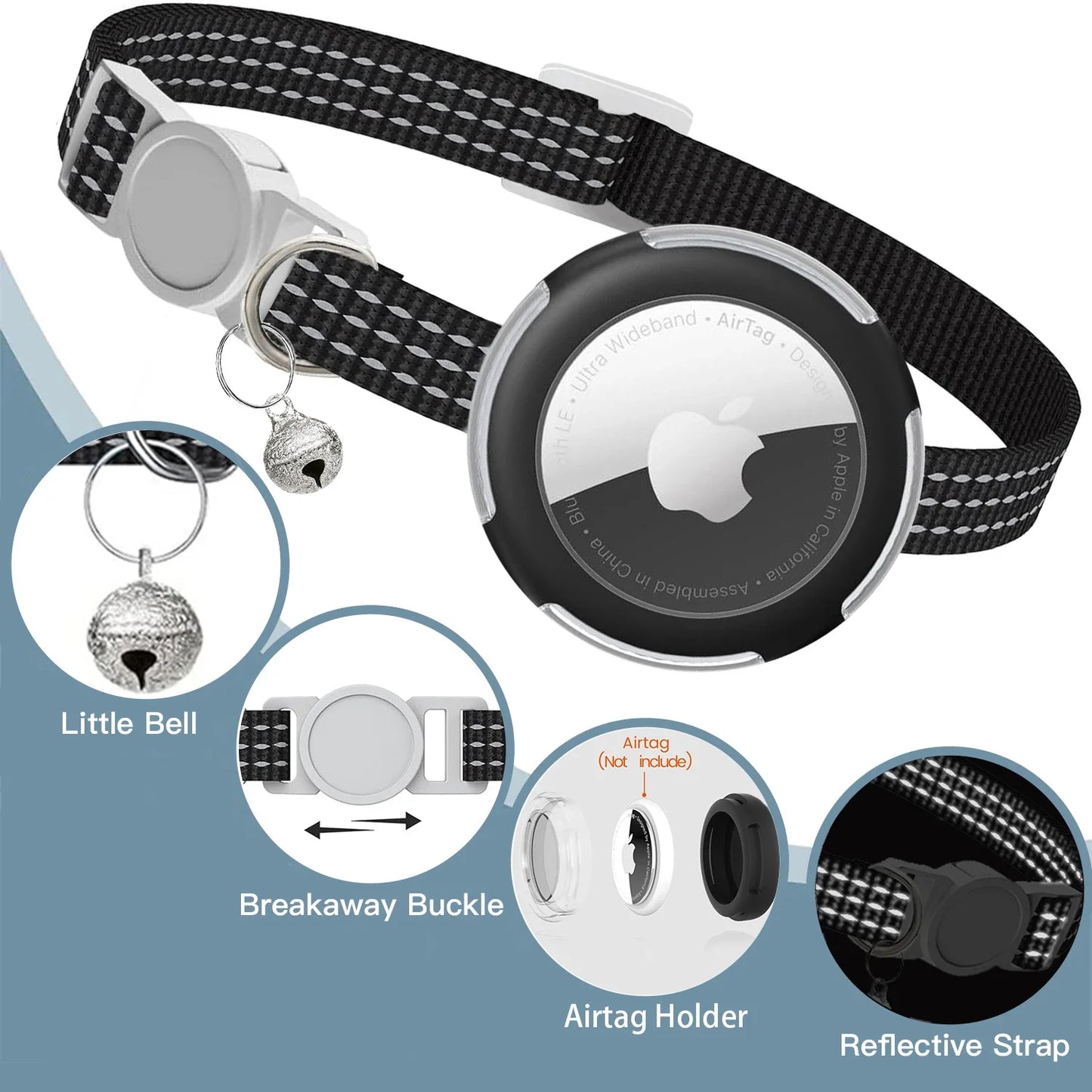Reflective Cat Collar with Air Tag Holder